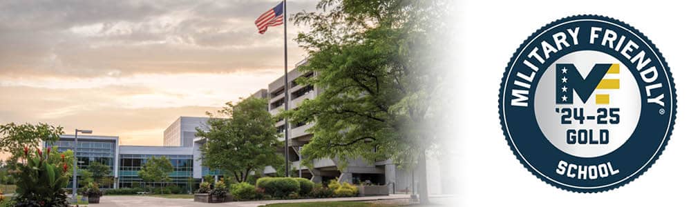 Military friendly school logo and FLCC main campus.