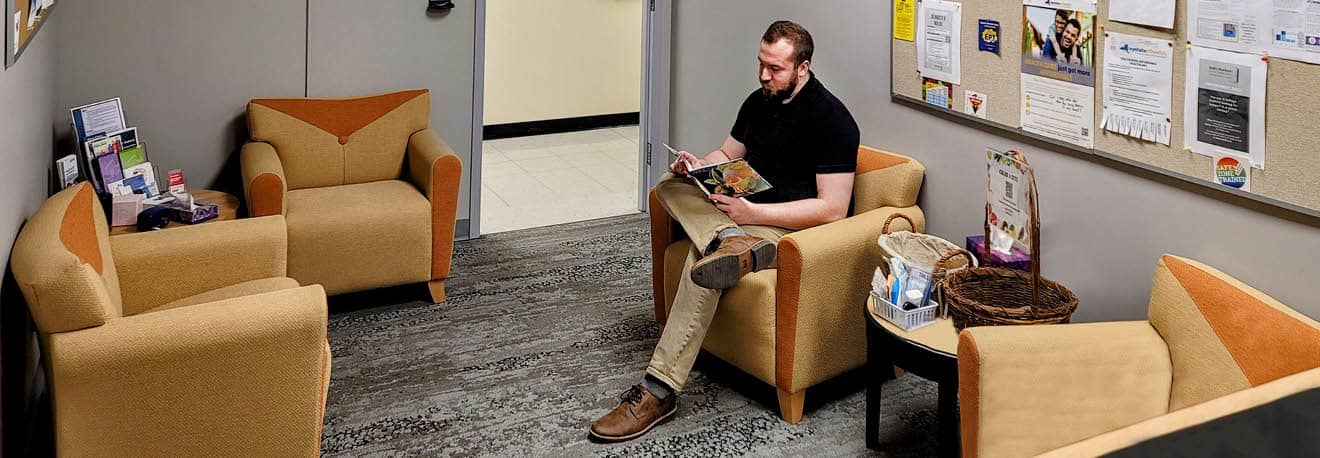 An FLCC student visiting the Center for Student Well-Being.